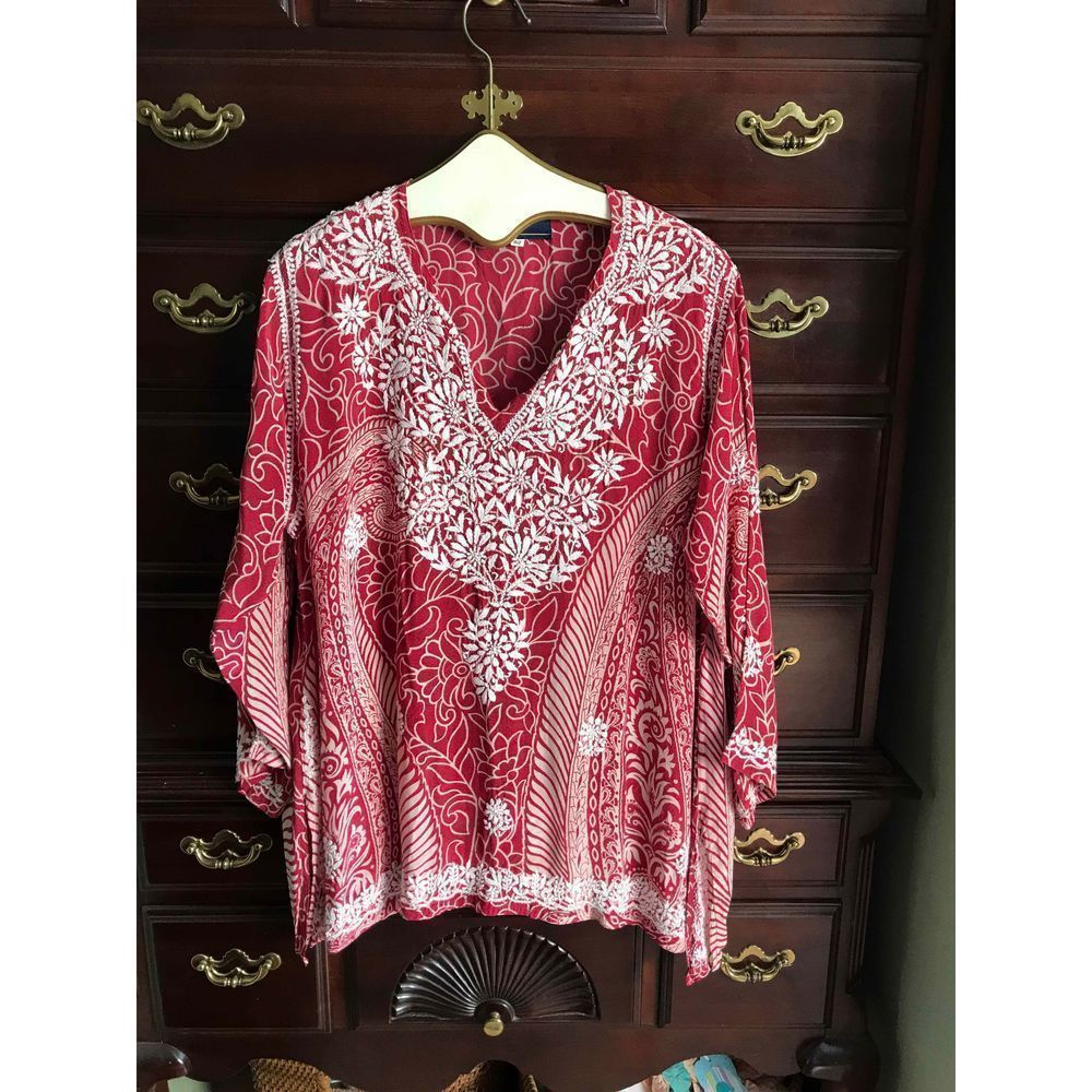 Moga, Indian style silk blouse, size 20, Long Sleeves, Brick Red, Boho Style